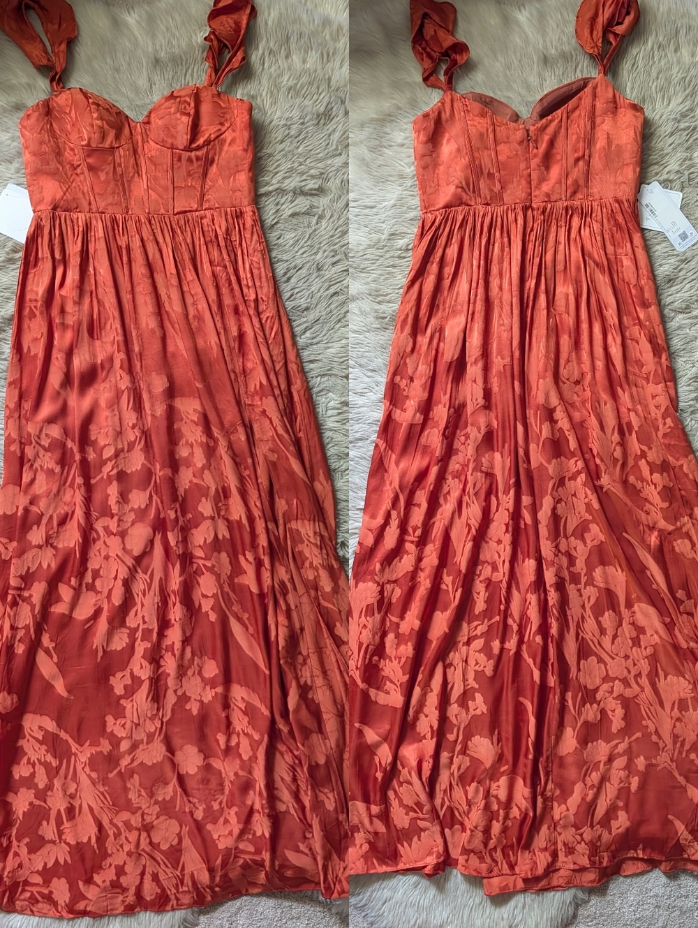 NWT Azazie Jianna Flutter Sleeves Maxi Dress in Rust - Picture 5 of 16